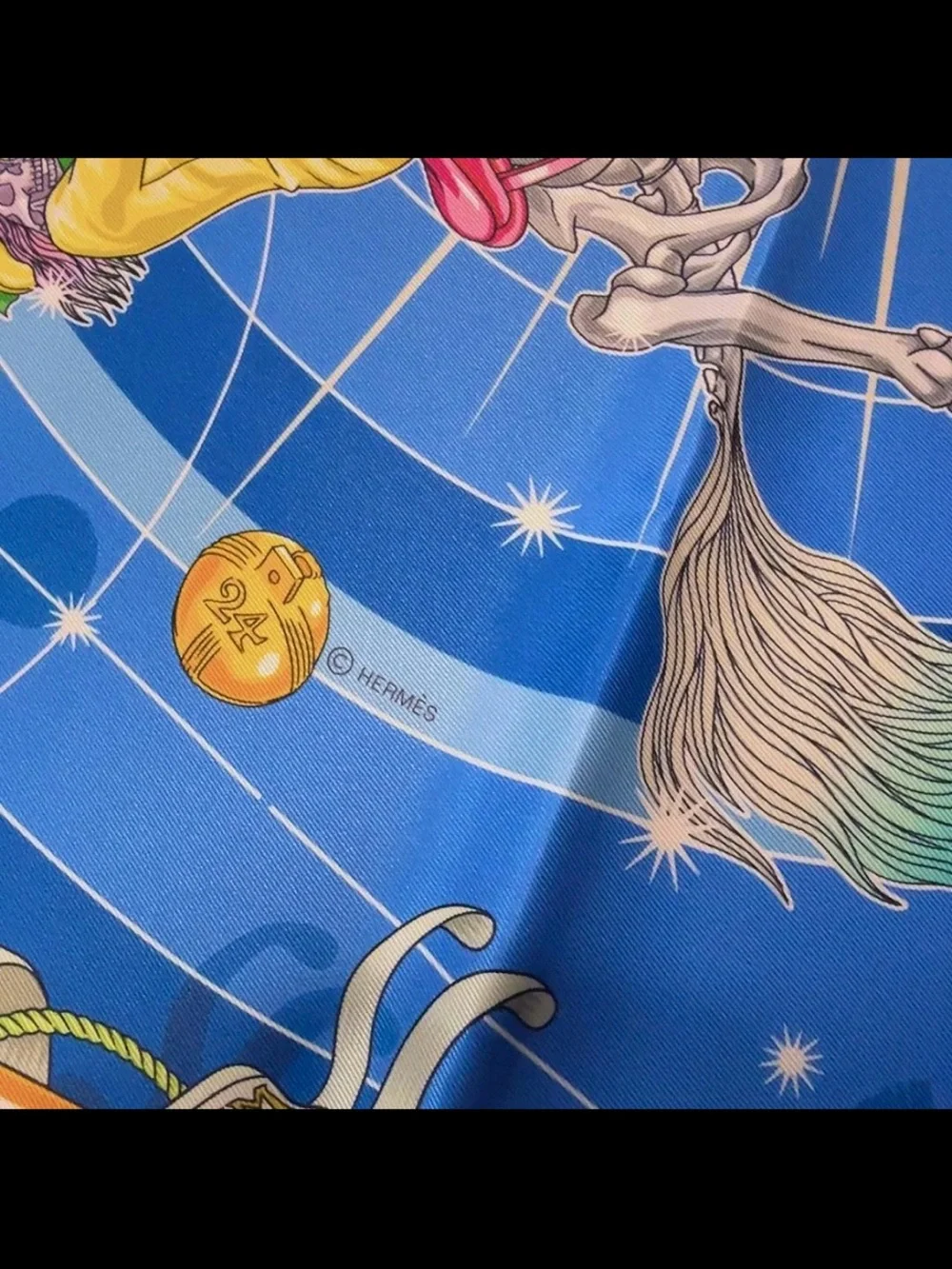 Hermes Blue Multicolor Celestial Carousel Silk Scarf